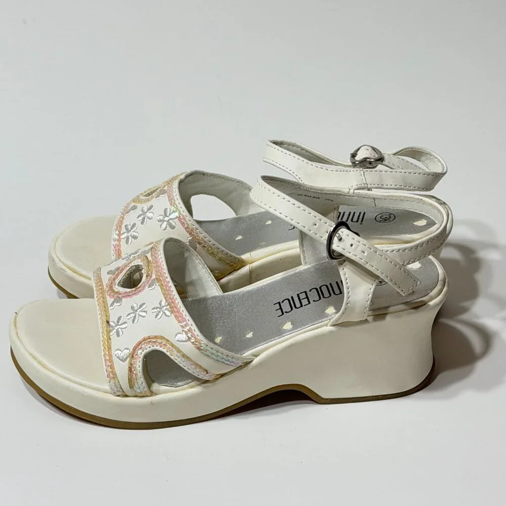 Innocence Girls White Open Toe Wedge Heel Sandals Size 13.5